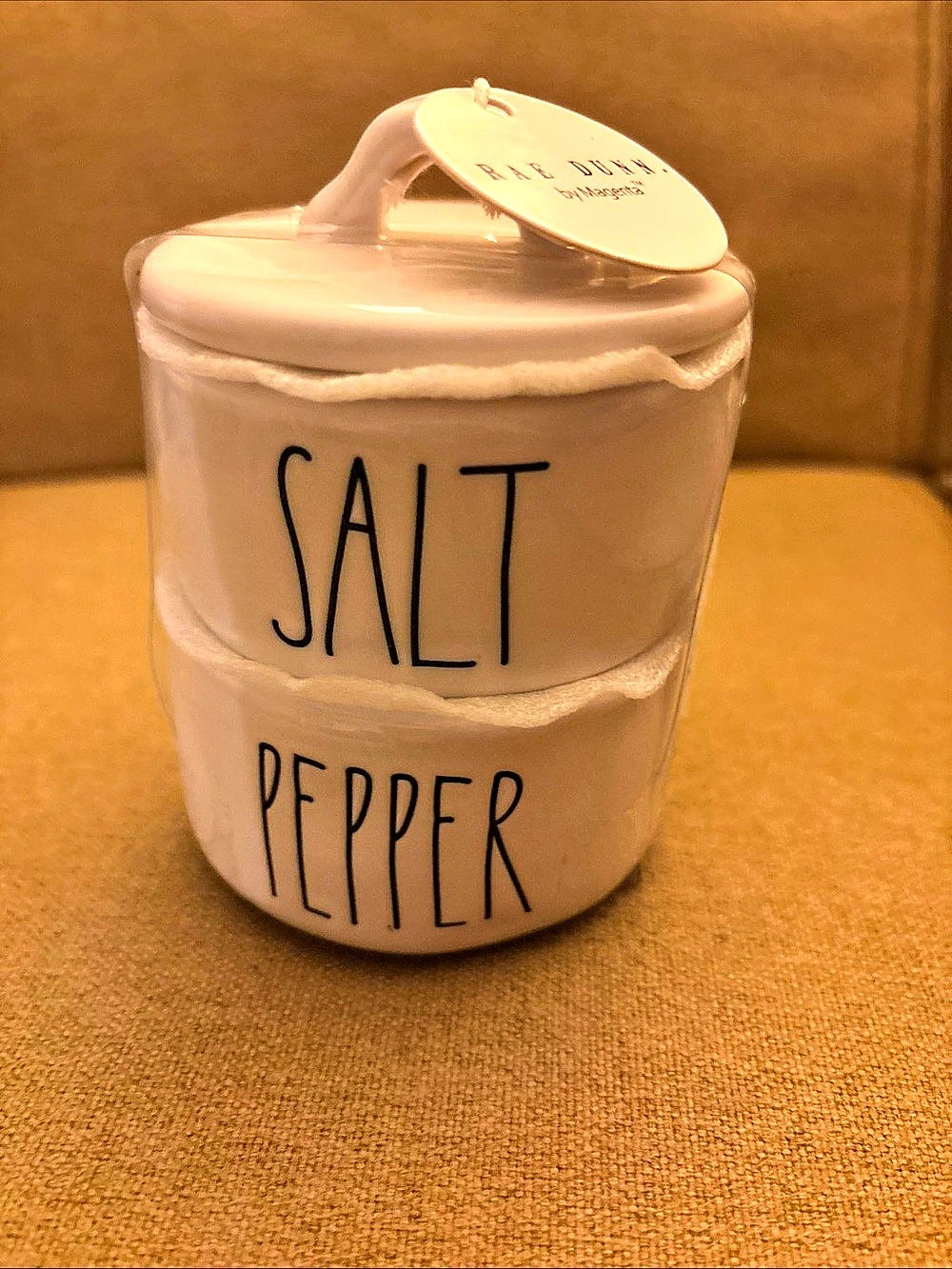 Rae Dunn Salt and Pepper Stackable White Ceramic Cellars